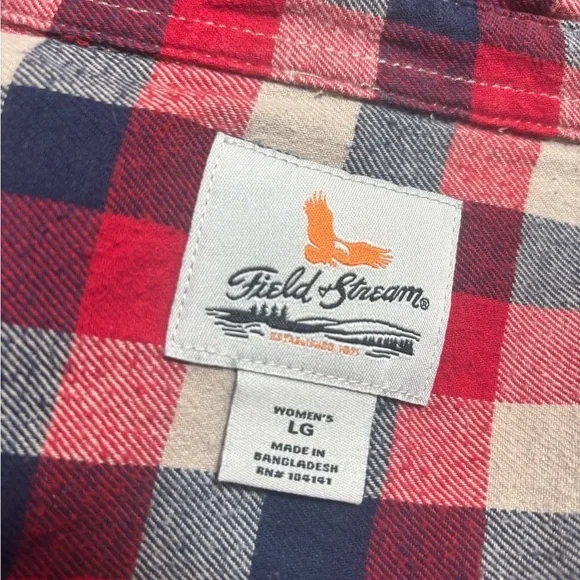 Field & Stream Red and Blue Plaid Buffalo Check Casual Barn Flannel Shirt Sz L - Picture 6 of 8